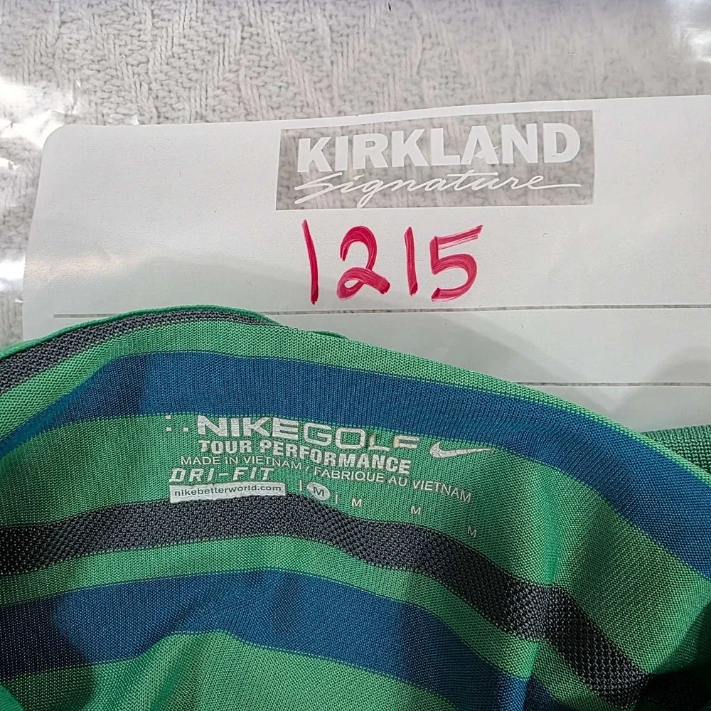Nike Golf Dri-Fit Tour‎ Performance Men Polo Shirt Green Purple Stripe Size M